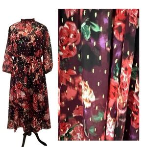 TORRID Chiffon Floral Midi DRESS 1 14 16 Whimsigoth Sheer Dark Fairy Party Red
